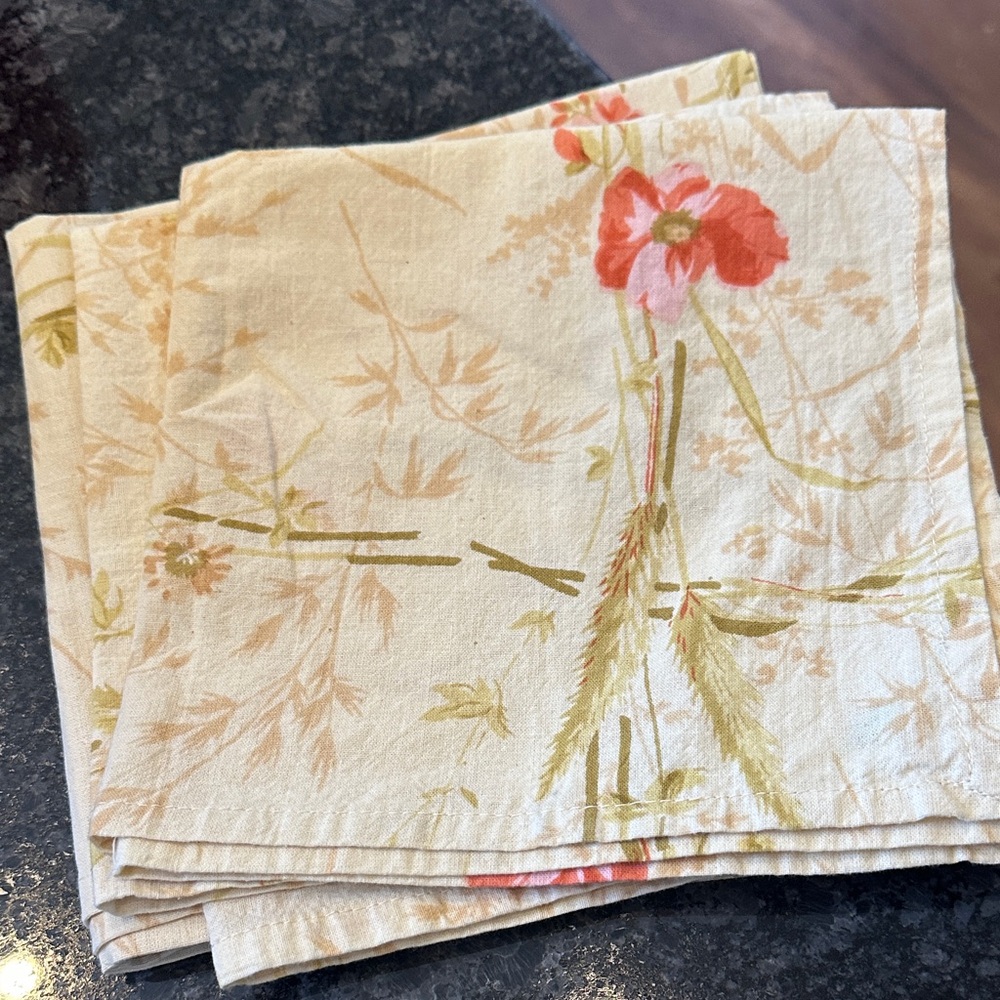 April Cornell Floral Cream and Red Napkins